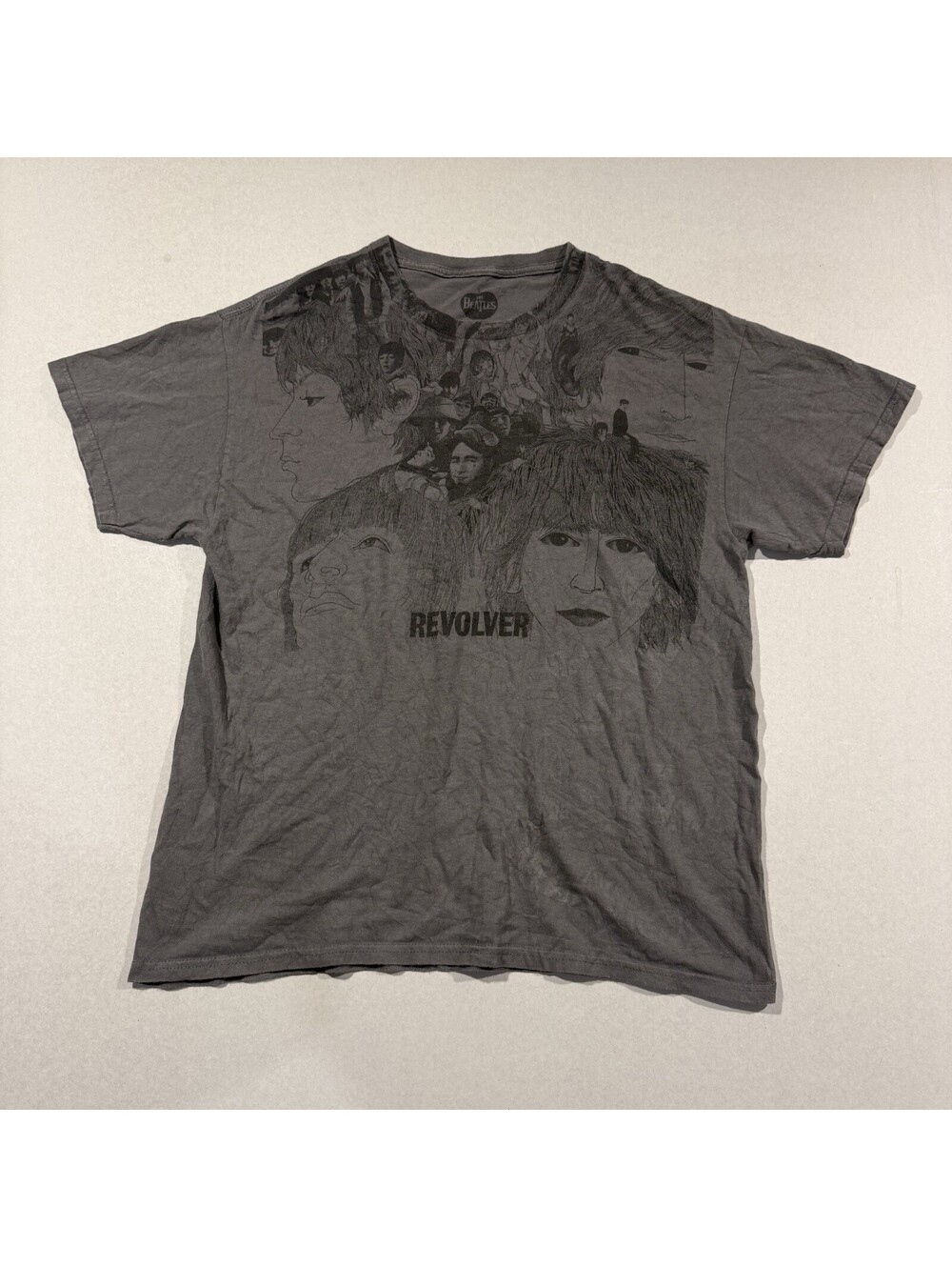 The Beatles Revolver Album Graphic T-Shirt L Gray All Over Print Graphic Tee
